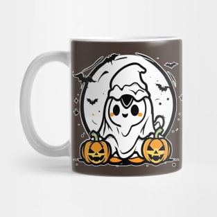 Kawaii Halloween Ghost with Pumpkins Mug